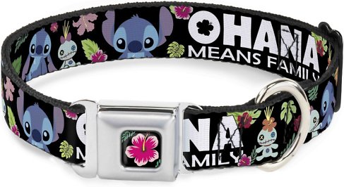 Buckle-Down Lilo &amp; Stitch Hibiscus Flower Polyester Dog Collar, Small: 9 to 15-in neck, 1-in wide