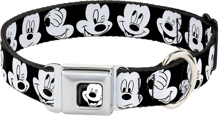 Buckle-Down Mickey Mouse Expressions Polyester Seatbelt Buckle Dog Collar, Large: 15 to 26-in neck, 1-in wide