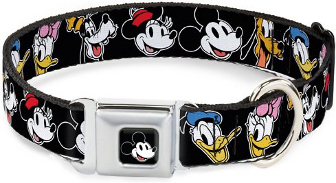 Buckle-Down Mickey Mouse Smiling Face Polyester Dog Collar, Medium: 11 to 17-in neck, 1-in wide