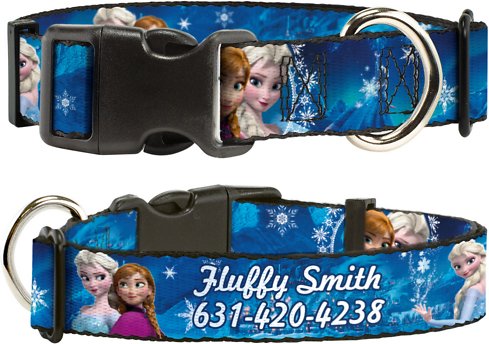 Buckle-Down Disney Frozen Anna &amp; Elsa Poses &amp; Castle &amp; Mountains Polyester Personalized Dog Collar, Small