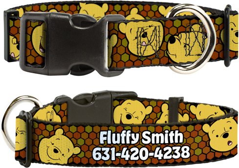 Buckle-Down Disney Winnie the Pooh Expressions &amp; Honeycomb Polyester Personalized Dog Collar, Large