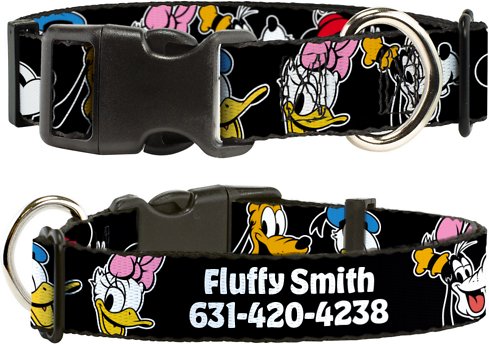 Buckle-Down Disney The Sensational Six Smiling Faces Polyester Personalized Dog Collar, Small