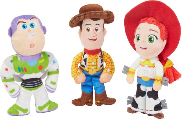 Pixar Buzz Lightyear, Woody and Jessie Plush Squeaky Dog Toy, 3 count