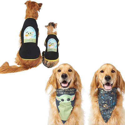 Bundle: STAR WARS THE MANDALORIAN'S THE CHILD "Cutest Bounty" Reversible Bandana, Medium/Large + "Left Unsupervised" Dog &amp; Cat T-Shirt