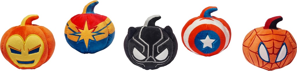 Marvel 's Halloween Heroes Pumpkin Plush Squeaky Dog Toy, 5 count