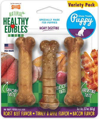 Nylabone Healthy Edibles Bacon, Roast Beef, &amp; Turkey Puppy Starter Kit Dog Treats, 3 pack