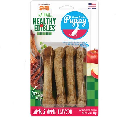 Nylabone Healthy Edibles Longer Lasting Puppy Lamb &amp; Apple Flavor Dog Bone Treats, Petite bone chews, 4 count