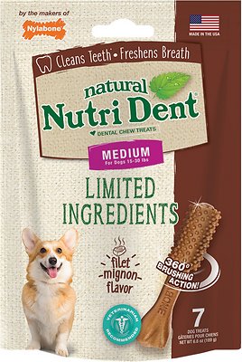 Nylabone Nutri Dent Limited Ingredients Filet Mignon Natural Medium Dental Dog Treats, 7 count, 189g