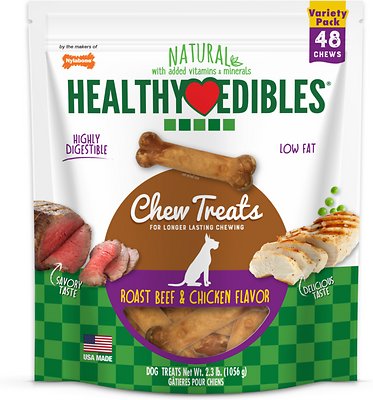 Nylabone Healthy Edibles Beef &amp; Chicken Flavor Variety Pack Dog Chew Treats, 48 count, 1kg