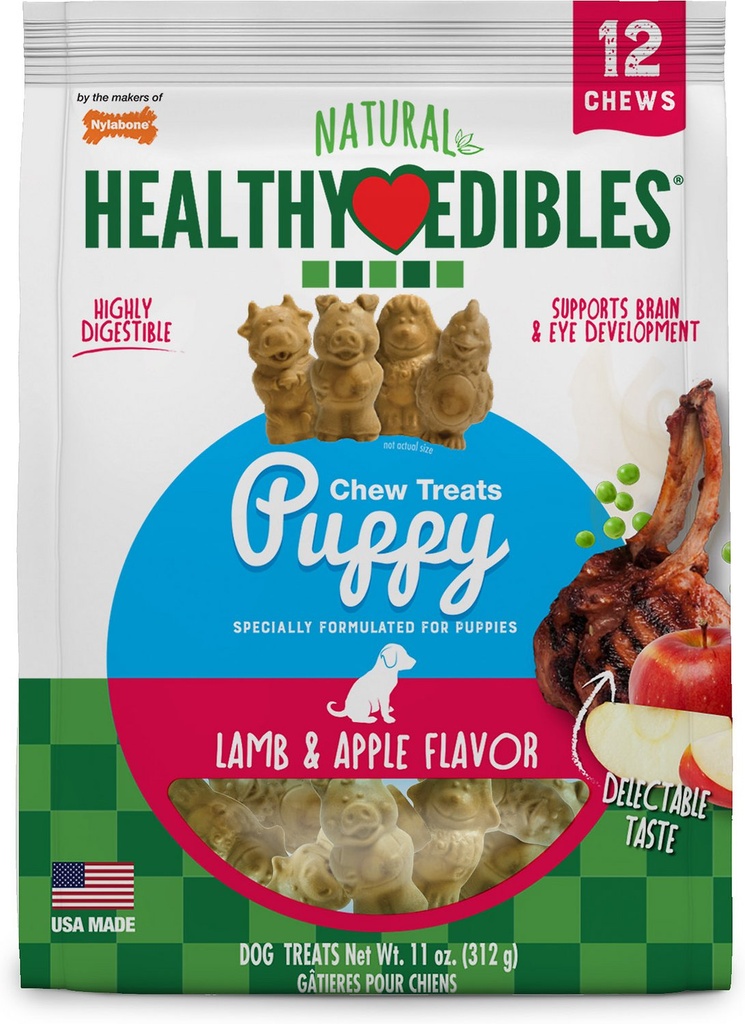 Nylabone Healthy Edibles Puppy Lamb &amp; Apple Flavored Chew Dog Treats, 12 count, 315g