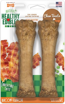 Nylabone Healthy Edibles Natural Bacon Dog Treats, Large, 2 pack