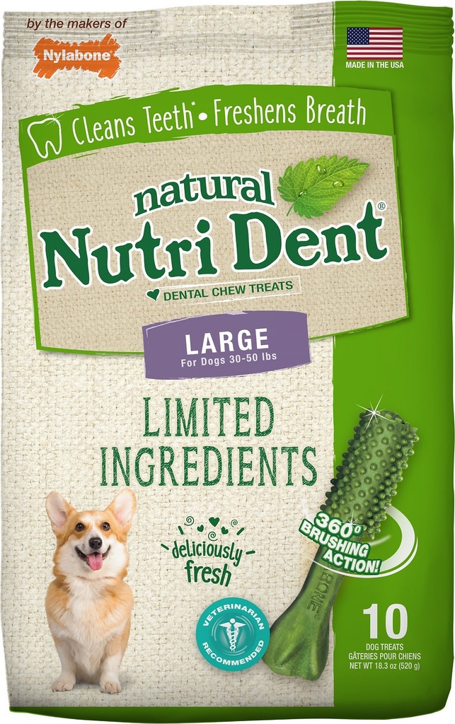 Nylabone Nutri Dent Limited Ingredients Fresh Breath Natural Large Dental Dog Treats, 10 count, 520g