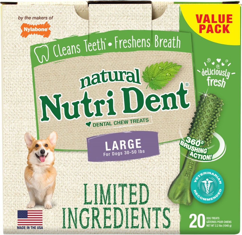 Nylabone Nutri Dent Limited Ingredients Fresh Breath Natural Large Dental Dog Treats, 20 count, 1kg