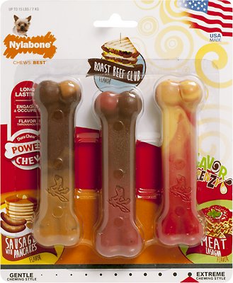 Nylabone DuraChew Flavor Frenzy Triple Pack Pancakes, Roast Beef Club, &amp; Meat Lasagna Flavored Dog Chew Toy, Petite