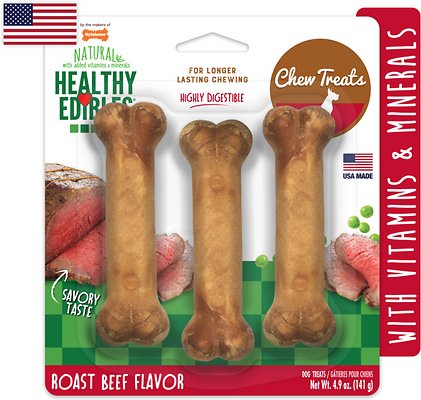 Nylabone Healthy Edibles Triple Pack Roast Beef Flavor Dog Bone Treats, Small, 4.5-in (3-pack)