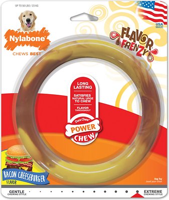 Nylabone Power Chew Smooth Ring Bacon Cheeseburger Flavor Dog Chew Toy