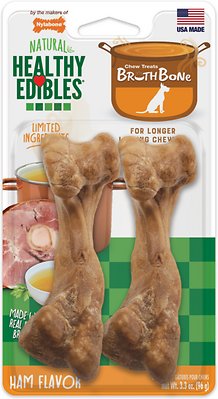 Nylabone Healthy Edibles Broth Bone Ham Flavor Dog Treats, Medium, 2 count