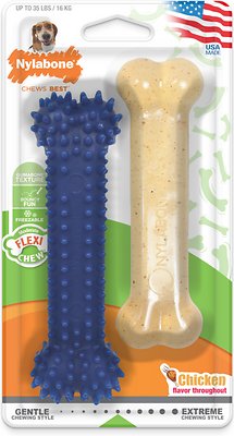 Nylabone Dental Chew &amp; FlexiChew Twin Pack Chicken Flavored Dog Chew Toy, Medium