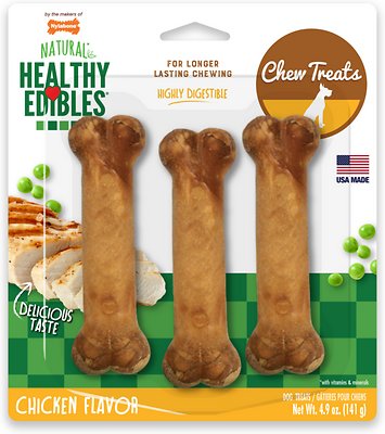 Nylabone Healthy Edibles Longer Lasting Triple Pack Chicken Flavor Dog Bone Treats, Small, 4.5-in (3-pack)