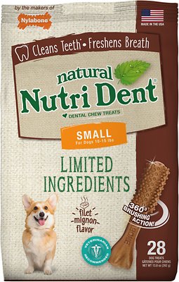 Nylabone Nutri Dent Limited Ingredients Filet Mignon Natural Small Dental Dog Treats, 28 count, 294g