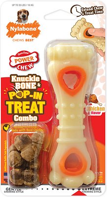 Nylabone Dura Chew Power Chew Knuckle Bone &amp; Pop-In Treat Combo Chicken Flavor Dog Toy, Medium