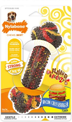 Nylabone RubberChew Flavor Frenzy Bacon Cheeseburger Flavored Dog Chew Toy, Wolf