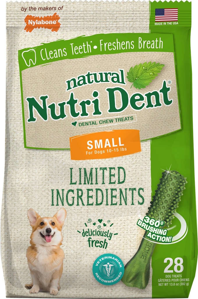 Nylabone Nutri Dent Limited Ingredients Fresh Breath Small Breed Dental Dog Treats, 28 count, 392g