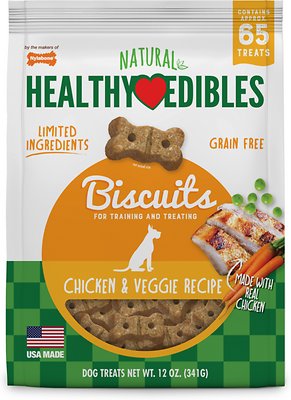 Nylabone Natural Healthy Edibles Grain-Free Biscuits Chicken &amp; Veggie Recipe Grain-Free Dog Treats, 65 count, 341g