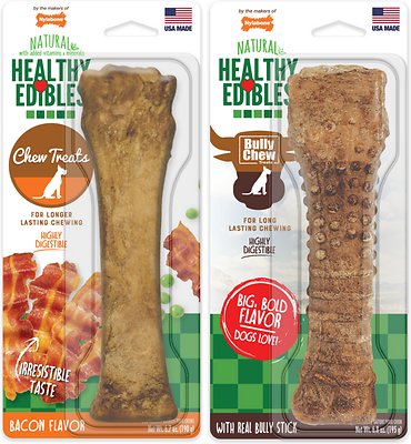 Nylabone Healthy Edibles Bacon &amp; Bully Stick Flavor Dog Chew Treats, 2 count