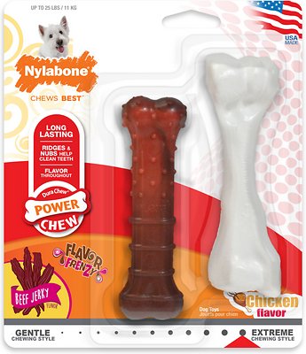 Nylabone Power Chew Beef Jerky Flavor &amp; Chicken Flavor Dog Chew Toys, 2 count