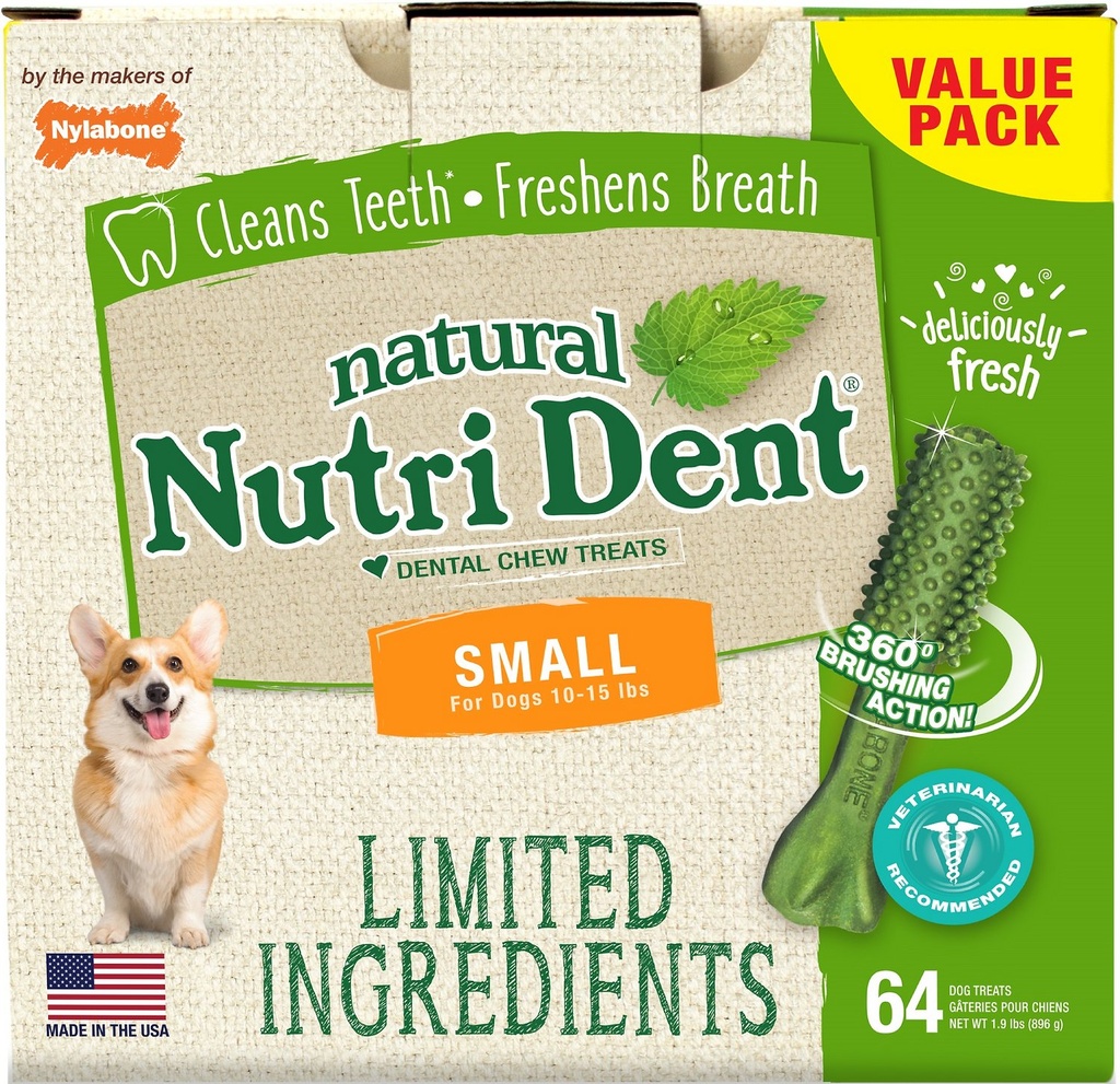 Nylabone Nutri Dent Limited Ingredients Fresh Breath Small Breed Dental Dog Treats, 64 count, 896g