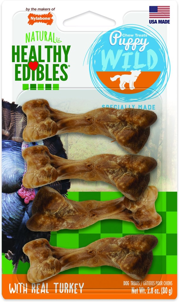 Nylabone Healthy Edibles Wild Turkey Puppy Treat Bone, 4 count, 80g