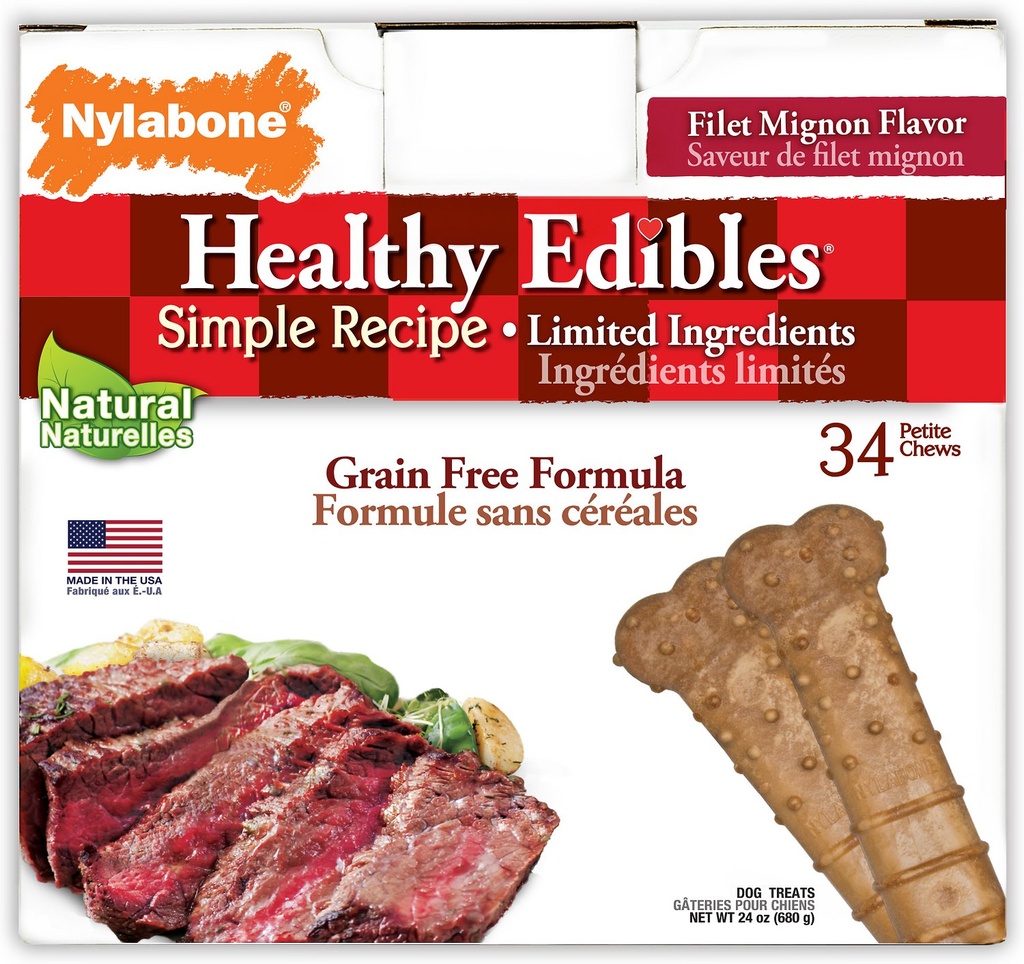 Nylabone Healthy Edibles Filet Mignon Flavored Dog Treats, Petite, 34 count, 680g