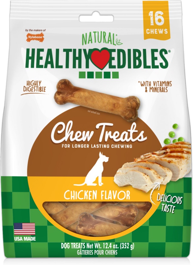Nylabone Healthy Edibles Petite Chicken Flavored Dog Treats, 16 count, 352g