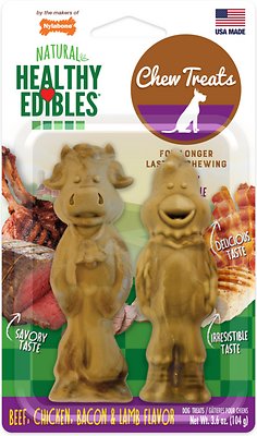 Nylabone Natural Healthy Edibles Beef, Chicken, Bacon &amp; Lamb Flavor Grain-Free Dog Treats, 2 count