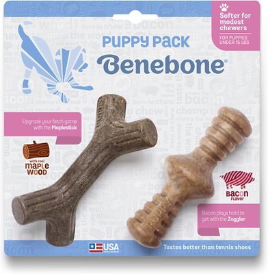 Benebone Bacon Flavor Tough Puppy Chew Toy, 2 count