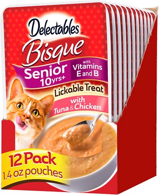 Hartz Delectables Bisque Senior 10+ Tuna &amp; Chicken Lickable Cat Treat, Case of 12, 39g