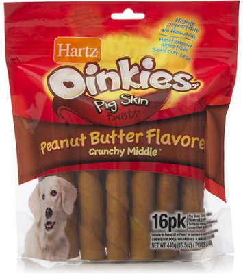 Pig Skin Twists with Peanut Butter Flavor Crunchy Middle Dog Treats, 16 count