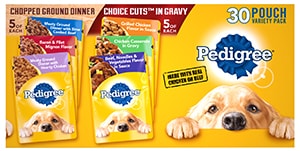 PEDIGREE Chopped Ground Dinner &amp; PEDIGREE CHOICE CUTS in Gravy Adult 30 Pouch Wet Dog Food Variety Pack 3kg