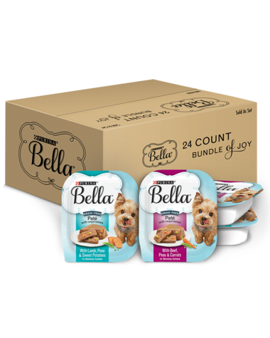 PURINA Bella Lamb &amp; Beef with Vegetables Pate Grain-Free Small Breed Variety Pack of 24 Wet Dog Food 2.4kg