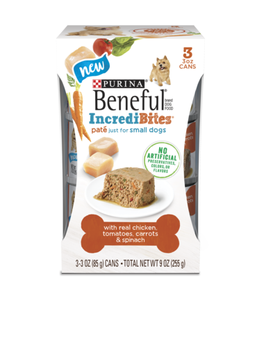 PURINA Beneful IncrediBites Paté With Farm-Raised Chicken, Tomatoes, Carrots and Spinach Wet Small Dog Food 255g