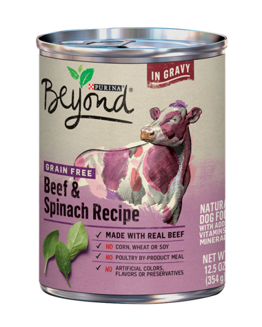 PURINA Beyond Grain Free Beef &amp; Spinach Recipe in Gravy Case of 12 Wet Dog Food 354g