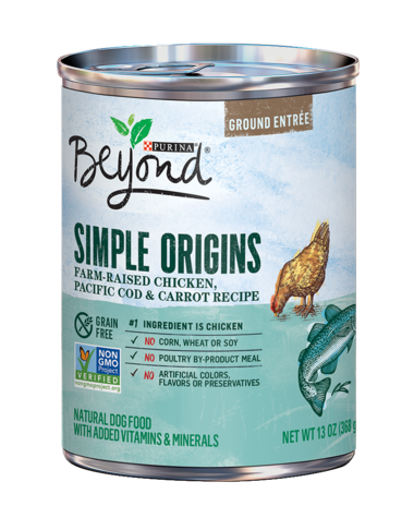 PURINA Beyond Grain Free Non-GMO Farm-Raised Chicken, Pacific Cod &amp; Carrot Recipe Case of 12 Wet Dog Food 368g