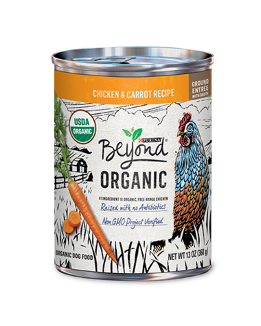 PURINA Beyond Organic Chicken &amp; Carrot Recipe Ground Entrée with Broth Natural Case of 12 Wet Dog Food 368g