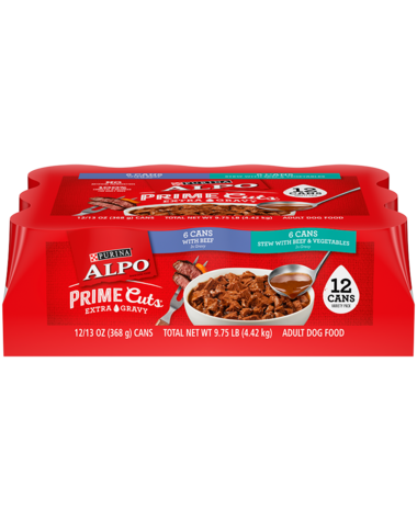 PURINA ALPO 12-Count Beef Lovers Variety Pack With Prime Cuts® With Beef in Gravy and Prime Cuts® Stew With Beef &amp; Vegetables in Gravy Wet Dog Food 4.4kg