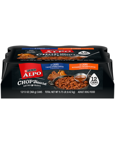 PURINA ALPO Chop House 12-Count Variety Pack With T-Bone Steak Flavor in Gravy and Rotisserie Chicken Flavor in Gravy Wet Dog Food 4.4kg