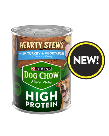 PURINA Dog Chow High Protein Hearty Stews With Turkey &amp; Vegetables In Savory Gravy Wet Dog Food 368g