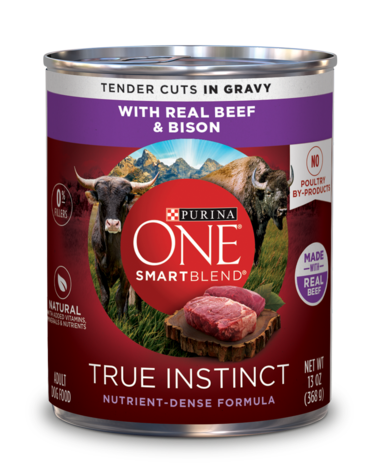 PURINA ONE SmartBlend True Instinct Tender Cuts In Gravy Formula With Real Beef &amp; Bison Wet Dog Food 368g