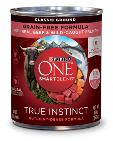 PURINA ONE SmartBlend True Instinct Classic Ground Grain-Free Formula With Real Beef &amp; Wild-Caught Salmon Wet Dog Food 368g