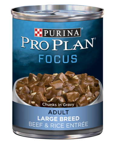 PURINA Pro Plan FOCUS Adult Large Breed Beef &amp; Rice Entrée Chunks In Gravy Case of 12 Wet Dog Food 368g